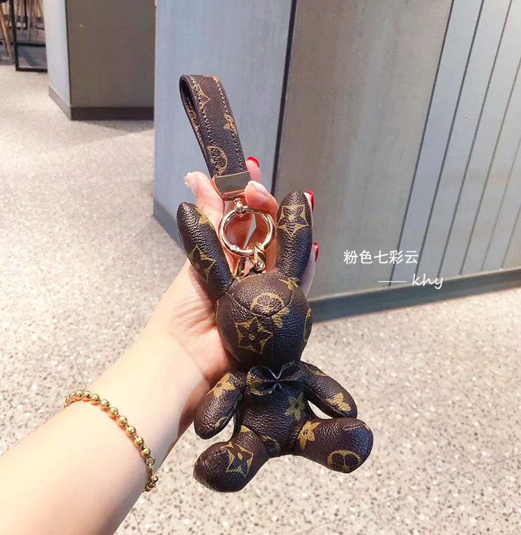LVGEDETE Bunny Car Keychain Pendant Cute Doll Presbyopia Key Chain Male and Female Backpack Ornament