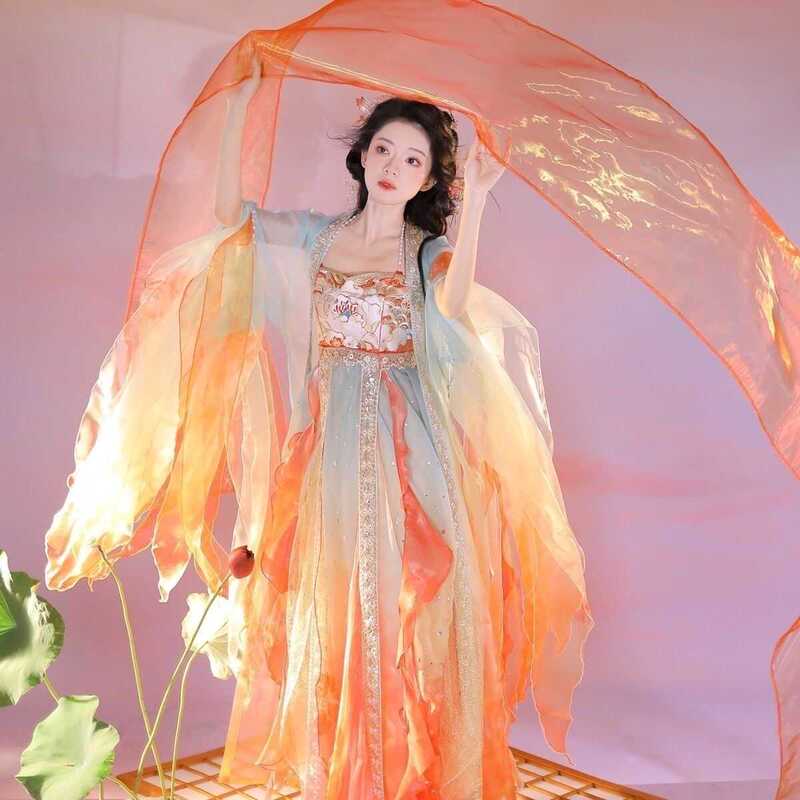 【Red Silk Koi】2026 New Tang Dynasty Style High-Collar Heavy Embroidery Butterfly Sleeve Shirt Fairy-Like Summer Set Hanfu