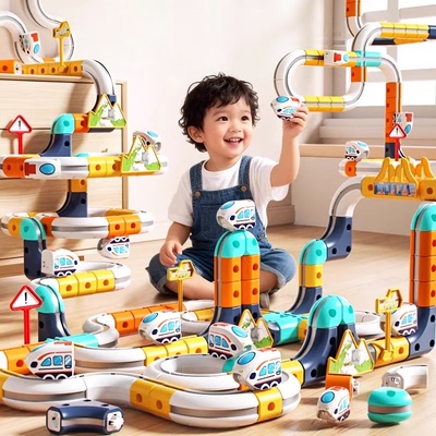 儿童魔幻磁力积木轨道车百变男女孩益智火车高铁生日礼物拼装玩具