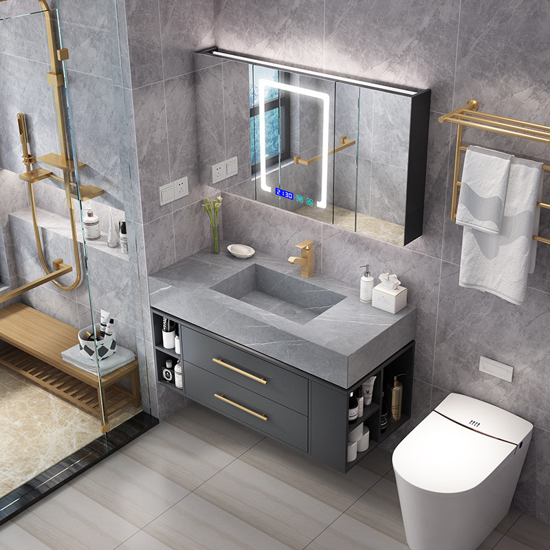 Smart rock board bathroom cabinet combined modern simple light luxury toilet bathroom bathroom bathroom bathroom wash basin