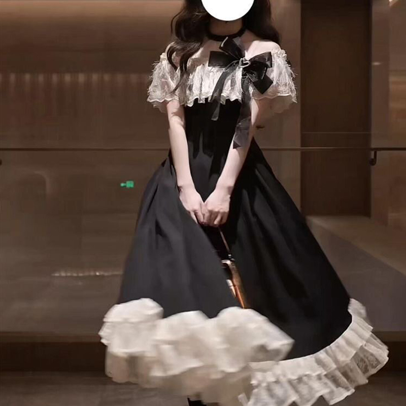 Summer New Style Japanese Lolita Elegant Rich Girl Style Off-Shoulder Waist-Cinching High-End Cal Style Lolita Dress