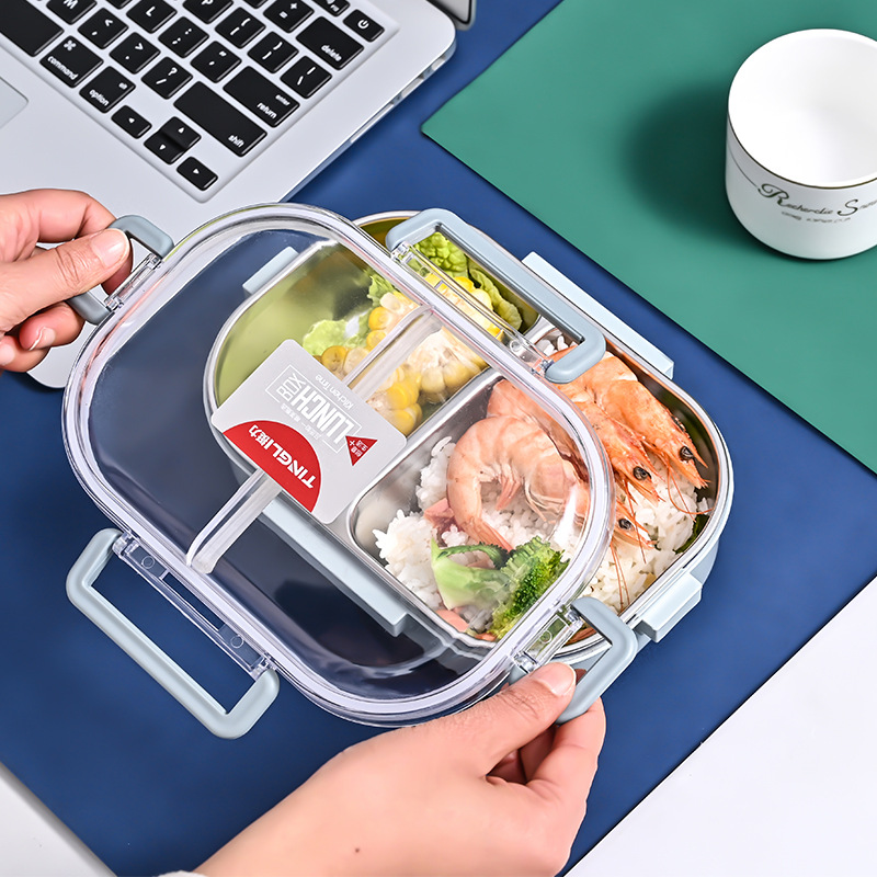 Good quality 304 stainless steel liner lunch box blue