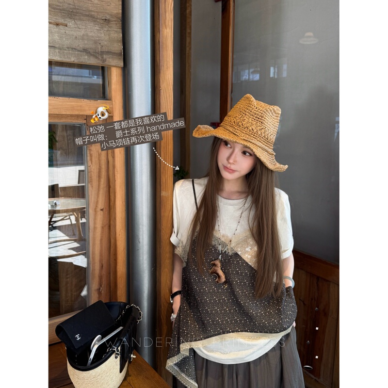 Qian Meixi Irregular Patchwork Fake Two-Piece Loose Casual Short-Sleeve Design Unique and Beautiful Top T-Shirt
