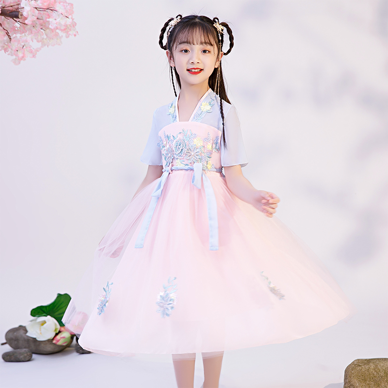 Girls ăn mặc 2020 mùa hè mới cho trẻ em Ultra-Tiên Ánh sáng ăn mặc của Trung Quốc Phong cách Little Girl Tang ăn mặc.