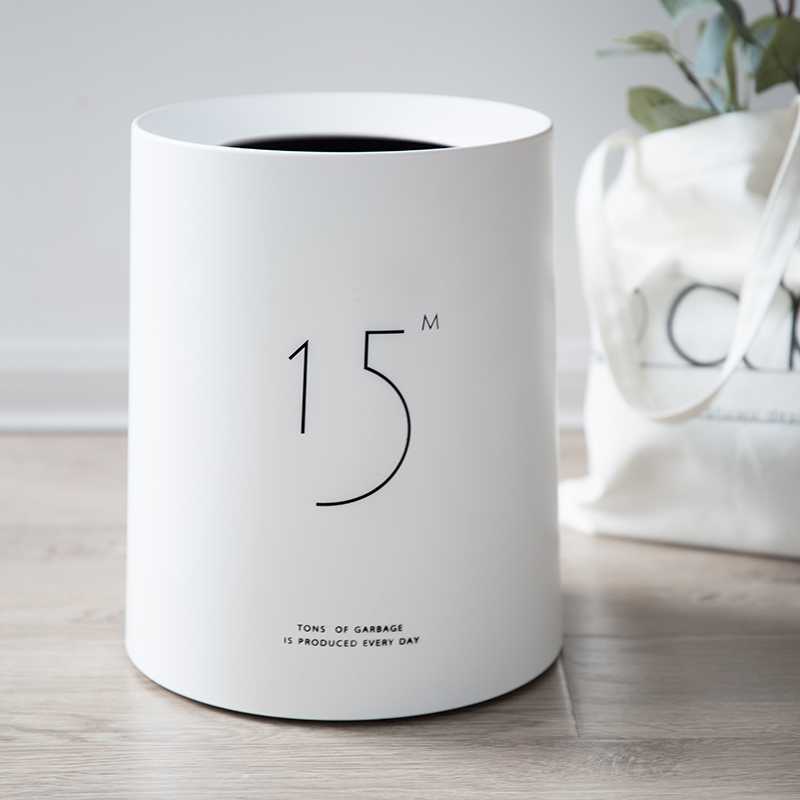 Description Trash trash drum household living room bedroom minimal upscale uncovered toilet creative paper basket Nordic wind and white