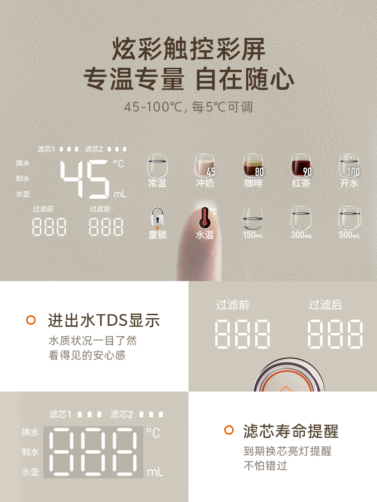 Nine-Balcony Style Water Purifier Ro Water Filter for Home Use with Integrated Heating, Filtration, Instant Hot Water Dispenser, Mineralized Direct Drinking for Office Use