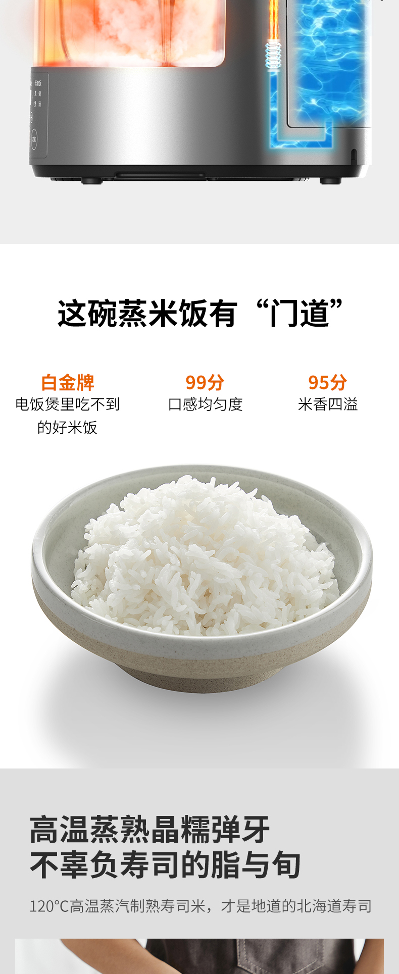 九阳 多功能蒸汽电饭煲 3L 一键低糖 透明可视 图4