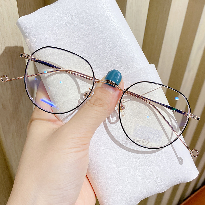 Ultra-light round face gold wire anti-radiation anti-blue light plain small-frame glasses myopia female degree can be equipped with flat light eye protection
