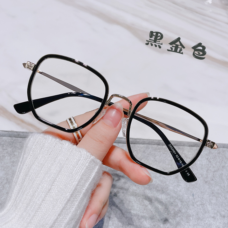 Ultra-light anti-blue light anti-radiation glasses women's eye protection myopia frame flat light polygonal retro male plain face round face