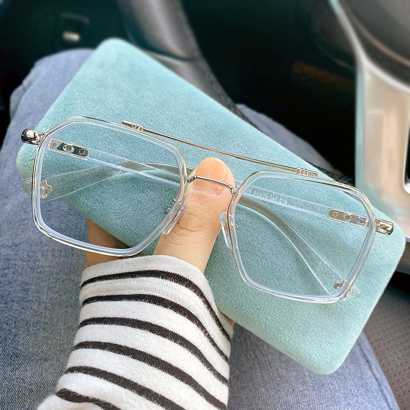 Retro Double Beam Day Series Glasses Box with lenses Myopia Eye Rack Male Tide Black Transparent Big Face Women Super Light