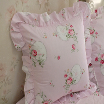 Cotton pillow case Korean printed square cushion pink small floral garden princess car bedroom without core