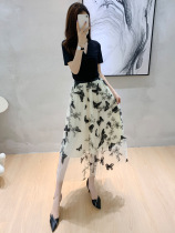 sandro sfpro mesh embroidery suit skirt 2021 summer new short-sleeved T-shirt temperament commuter skirt