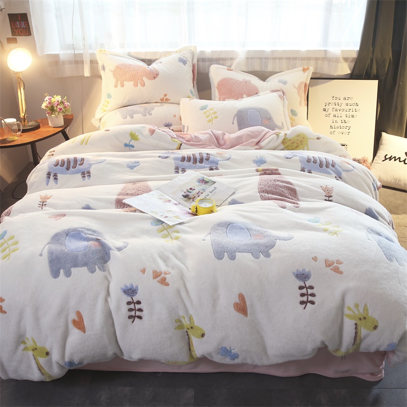 Mùa đông dày tuyết len ​​bốn mảnh hai mặt flannel giường lanh flannel quilt san hô lông cừu giường - Bộ đồ giường bốn mảnh