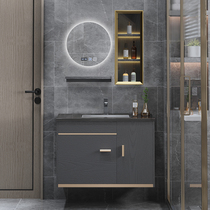 Rock Plate Integrated Basin Solid Wood Bath Cabinet Light Lavish Home Wash Terrace Intelligent Round Mirror Wall-mounted Washbasin Cabinet Combination