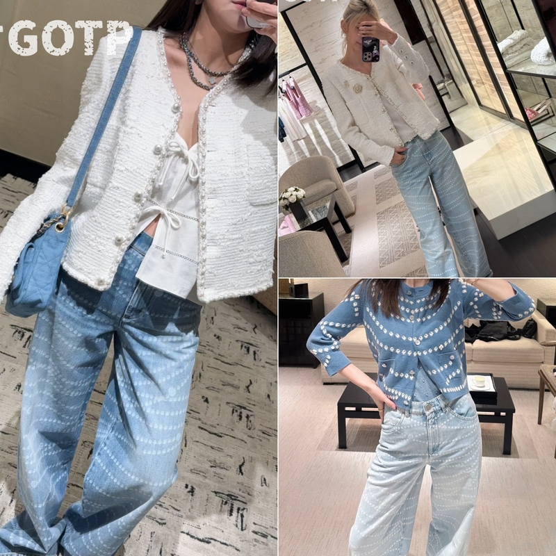 Gotp Shenzhen Nanyou Export Version Jennie Same Style Classic Popular Chain Polka Dot Wide-Leg Jeans Gotp Shenzhen Nanyou Export Version Jennie Same Style Classic Popular Chain Polka Dot Wide-Leg Jeans