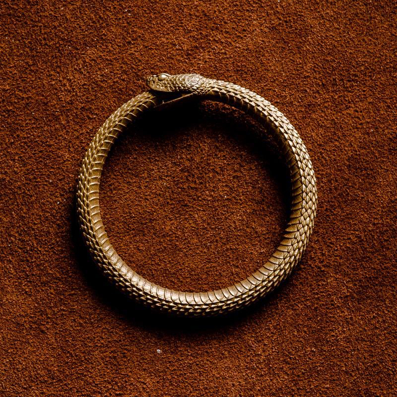 Original Brass Snake Keychain with Biting Tail, Bag Accessory Pendant, Vintage Style