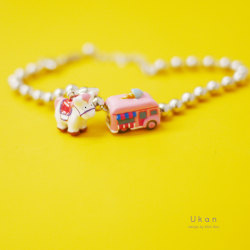 Look at the cute little white horse 925 silver beads pink ice cream car beads Pan's bracelet bracelet colorful beads