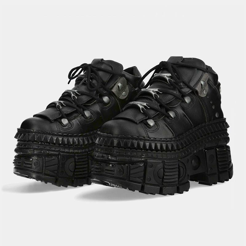 Rock Motorcycle-Style Leather Shoes, Gothic Black Platform Shoes, Retro Metal High-Top Shoes, Street Style Unisex Single Shoes, Trendy