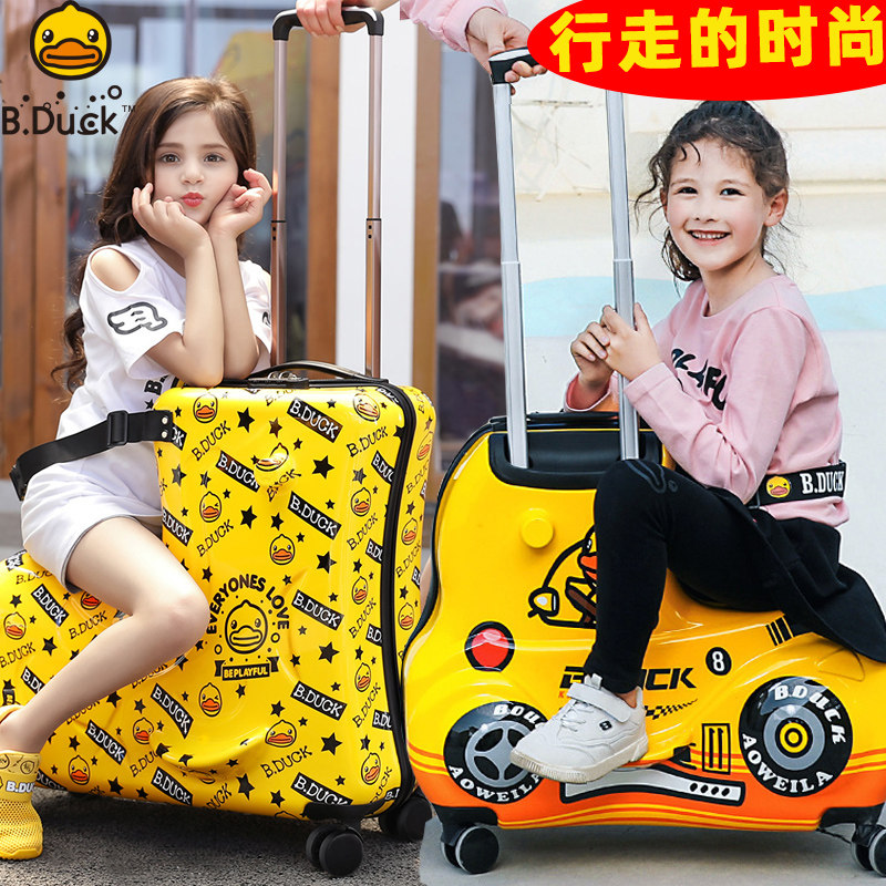 B Duck little yellow duck children can sit and ride luggage universal wheel net red baby trolley case 2024 suitcase