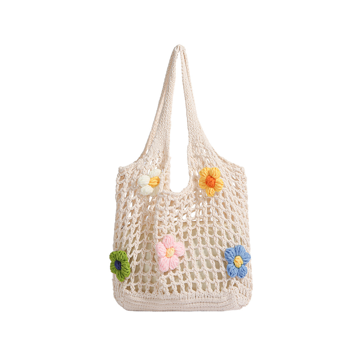 Summer Woven Hollow-Out Underarm Bag For Women 2026 New Flower Knit Large Capacity Casual Shoulder Tote Bag - Thumbnail 5