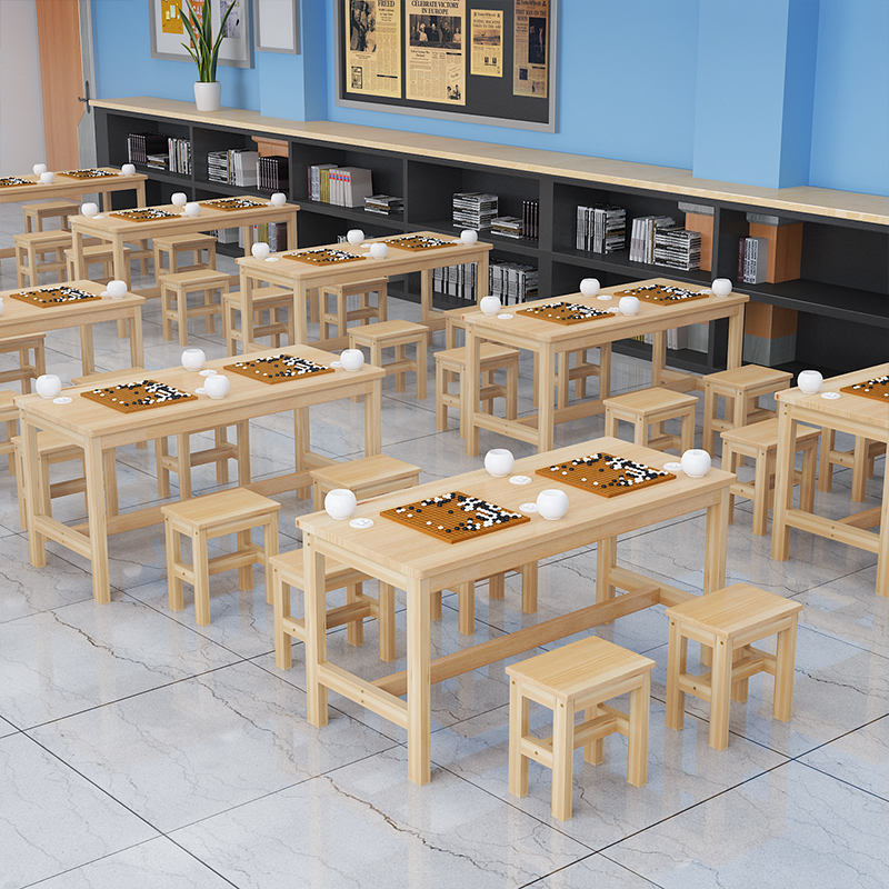 Simple solid wood Go Table manufacturer Direct sales Calligraphy Desk Pine Wood Lesson Table And Chairs Coaching Class Training Calligraphy And Painting Desk Chess
