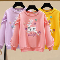 Girls cotton T-shirt base shirt spring and autumn clothes Korean autumn winter clothes plus velvet long sleeve baby children Big Coat