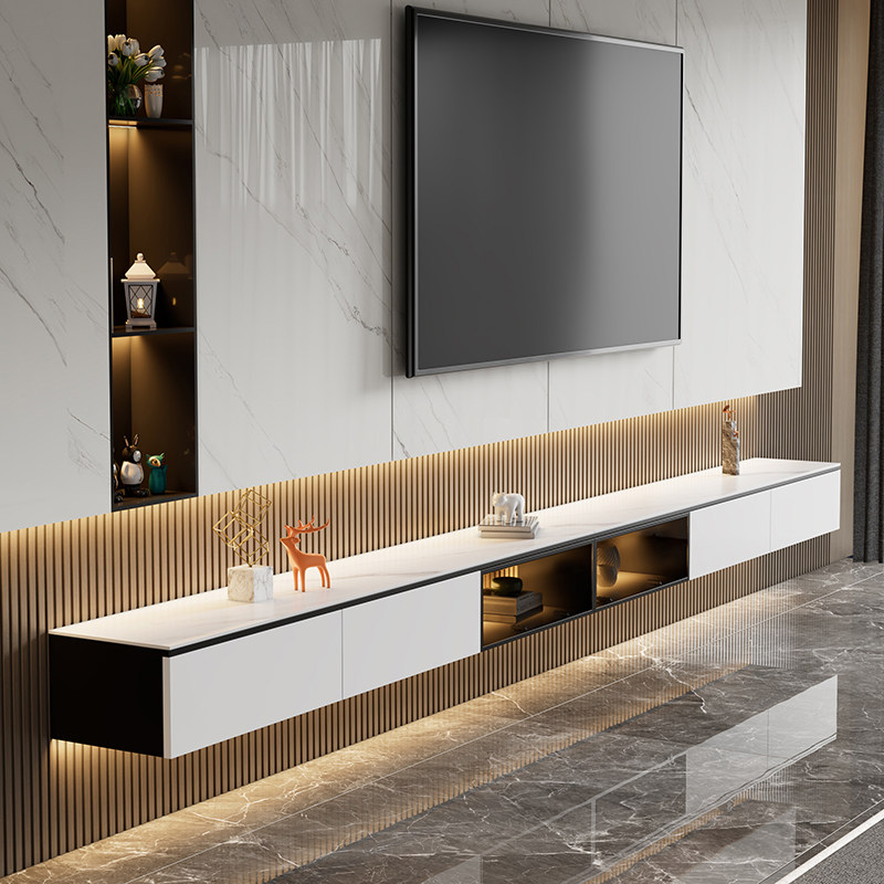 Modern minimalist wall-mounted suspended TV cabinet coffee table combination living room size apartment rock plate Nordic TV cabinet