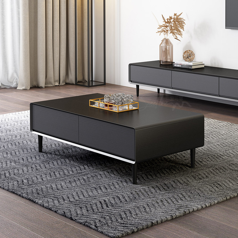 Modern minimalist coffee table Nordic rectangular size apartment living room black gray light luxury creative storage tea table with legs - Taobao