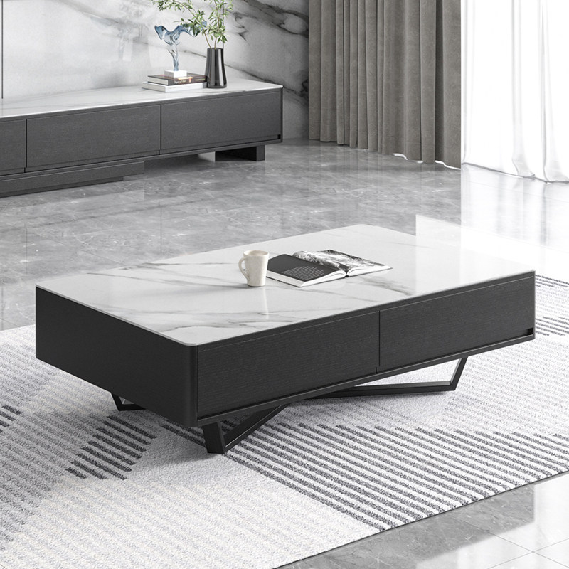 Slate tea table TV cabinet combination modern minimalist small apartment Nordic Italian minimalist living room black creative tea table - Taobao