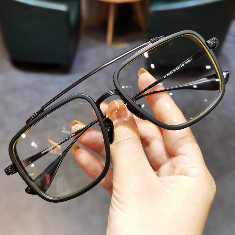 Jane Dan 2021 new anti-blue light glasses frame retro men and women big face widening double beam myopia glasses frame discoloration tide