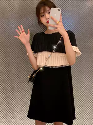 Micro fat mm dress 2021 new black stitching large size women's foreign pie age age fashion cover meat thin summer clothes