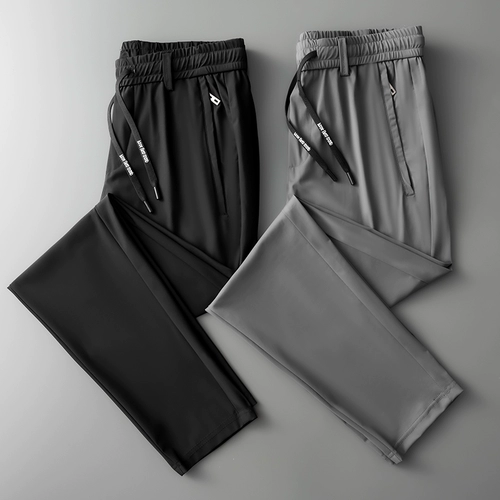 Мужские шелковые летние тонкие быстросохнущие элитные эластичные штаны для отдыха, оверсайз, свободный прямой крой
