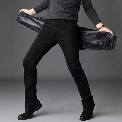 Зимние эластичные утепленные джинсы, бархатные удерживающие тепло повседневные брюки, оверсайз