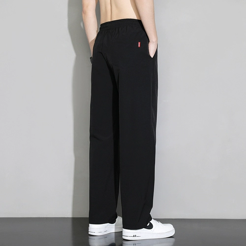 Мужские шелковые черные спортивные летние тонкие штаны для отдыха, свободный прямой крой