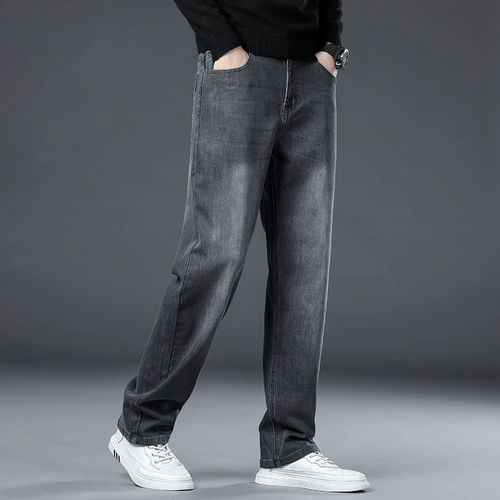 Джинсы, летние эластичные осенние штаны для отдыха, свободный прямой крой