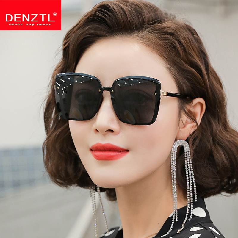Sunglasses women's anti-UV glasses new square frame green polarized sunglasses women's round face Korean version of the net red big frame