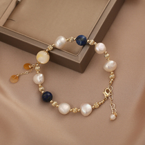 Bracelet ins niche design natural pearl Korean version of simple personality girl heart Super fairy transfer yellow crystal bracelet