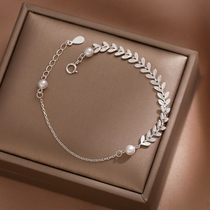 925 sterling silver bracelet ins niche design pearl jewelry simple literary temperament wheat ear jewelry for girlfriend gift