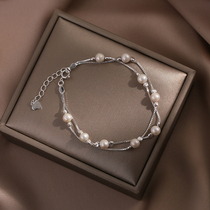 Double-layer pearl bracelet female starry simple natural pearl niche design box chain jewelry for girlfriend gift