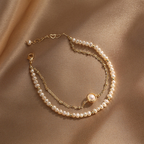 Natural Pearl double bracelet female ins niche design Korean simple personality Net red beaded hand string gift