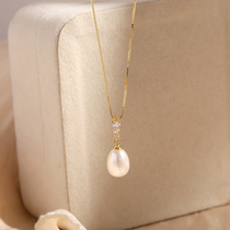 S925 sterling silver natural pearl necklace female temperament fashion choker 8-9mm bright single pendant for gift