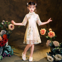 Girls Cheongsam Summer Chinese Style Children Chinese Dress Lace Little Girl Princess Improved Dress Performance