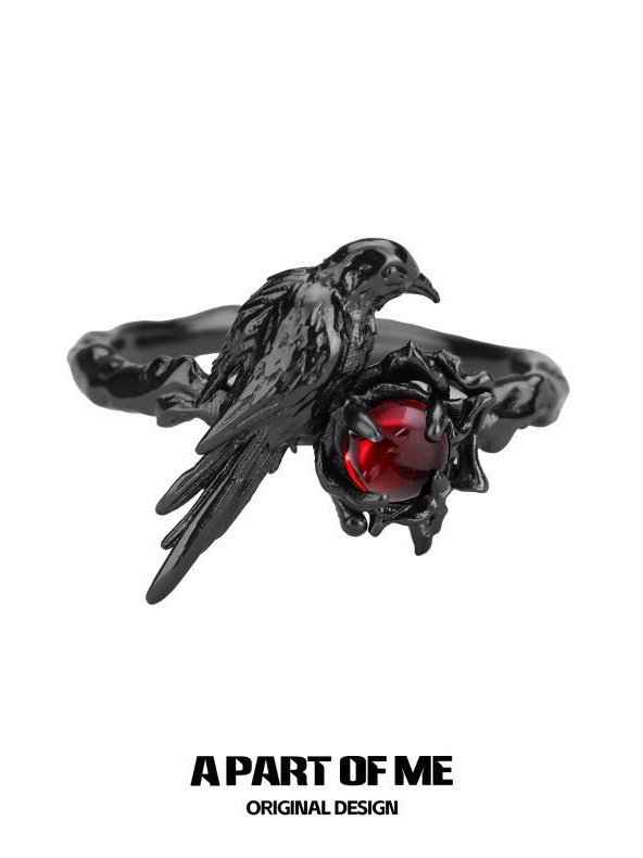 Original Design Dark Raven Ring, Sweet and Cool Style, High-End Niche Index Finger Ring, Love and Deep Space Qin Che Ring Trend