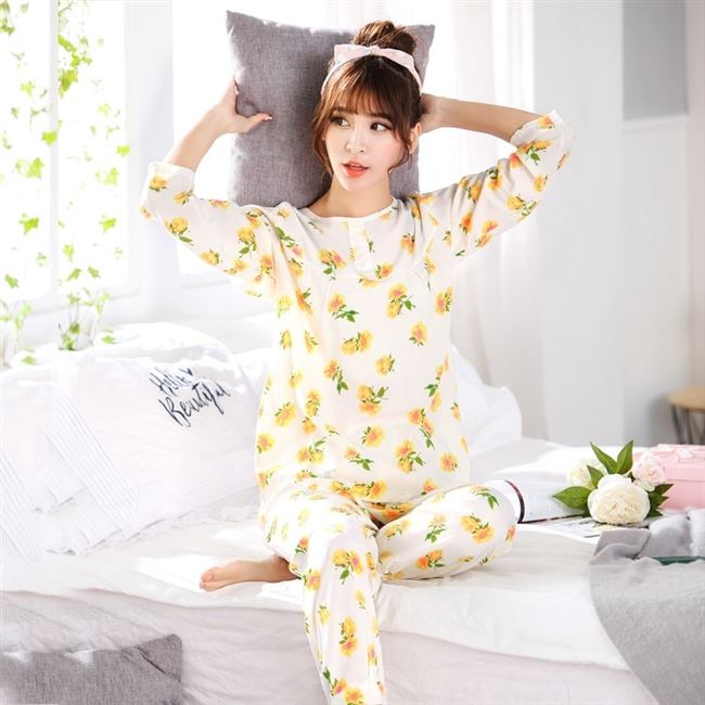 Bộ đồ ngủ mẹ cotton dài tay phù hợp với người trung niên tuổi trung niên mùa hè phần mỏng kích thước lớn lỏng dày dịch vụ nhà - Bộ Pajama