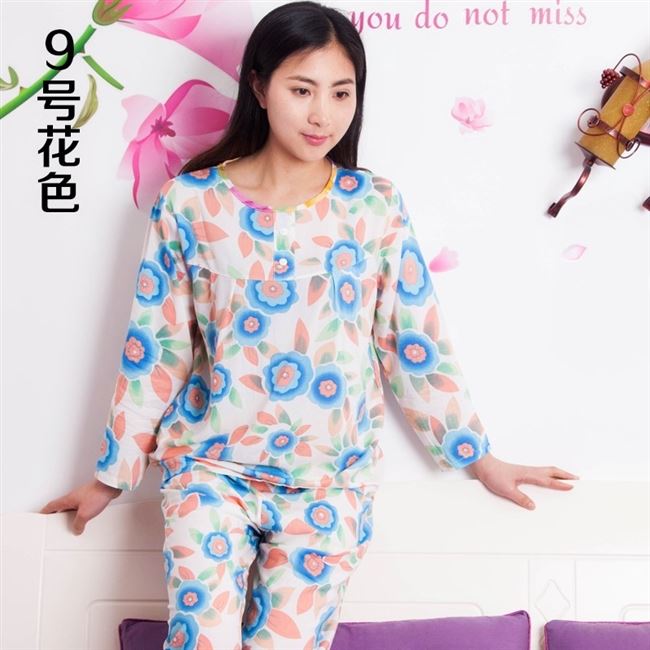 Bộ đồ ngủ mẹ cotton dài tay phù hợp với người trung niên tuổi trung niên mùa hè phần mỏng kích thước lớn lỏng dày dịch vụ nhà - Bộ Pajama