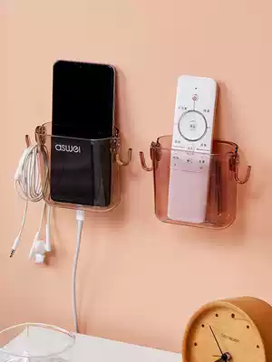 TV air conditioning remote control storage box Wall-mounted bed head mobile phone storage free perforated shelf Hook wall rack