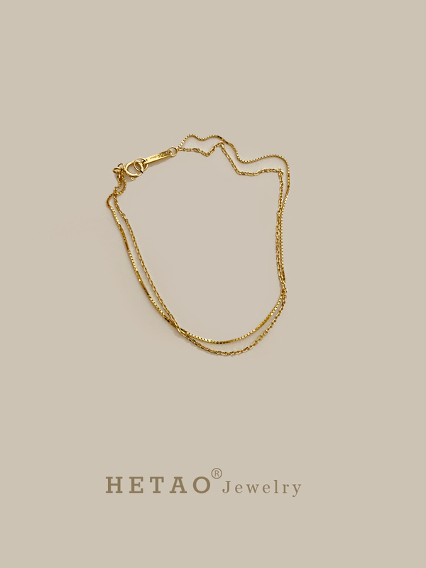 Hetao Fashionable and Dynamic Double-Layer Chain Box-Shaped Cross Chain Full 18K Gold Bracelet Plain Gold Non-Fading Au750