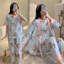 Pregnant womens cotton three-piece set postpartum clothing nursing home clothing Japan and South Korea can go out pajamas cotton breastfeeding confinement clothing
