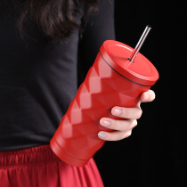 Stainless steel straw cup womens creative trend personality simple water cup Adult milk tea coffee insulation drinking water cup bottle