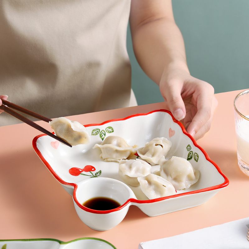 Dumpling plate home creative with vinegar plate integrated dinner plate tableware net red set ceramic breakfast plate children's plate